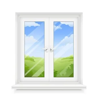 White classic plastic window with windowsill Stock Illustration