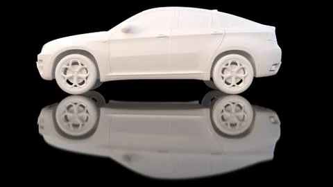 White clay car 3d rendering Illustration
