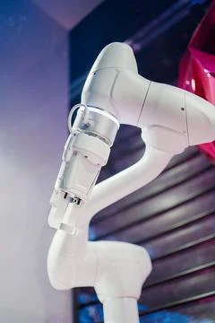 White Clean 3 Axis Robotic Arm with Lights and Plain Shell Stock Photos