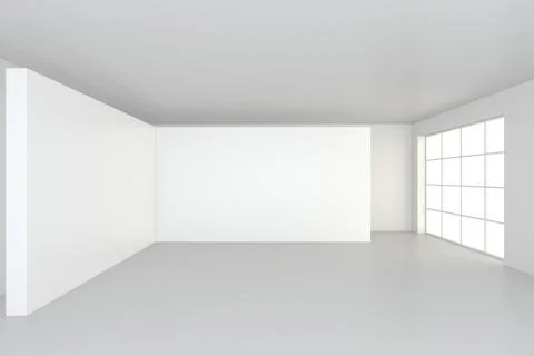 White clean interior with blank billboard. 3d rendering 스톡 일러스트