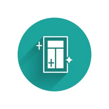 White Cleaning service for window icon isolated with long shadow. Squeegee Stock Illustration