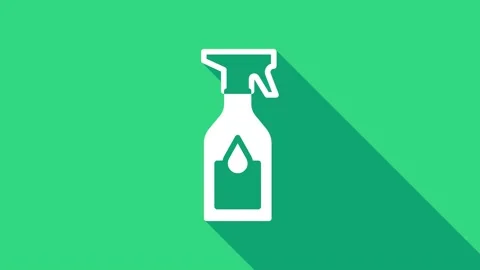 White Cleaning spray bottle with detergent liquid icon isolated on green Stock Footage 147159615