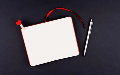 White clear sheet postcard on Valentine's Day, Flat Lay on Black background Stock Photos