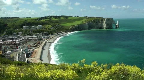 White cliffs high viewpoint beach town cove Stock Footage 60445541