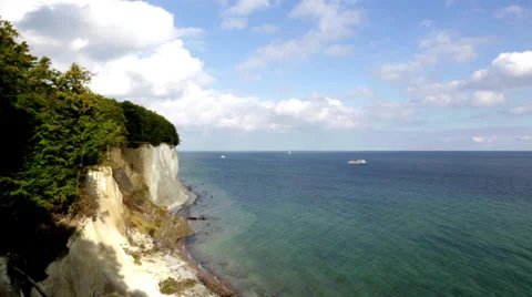 White Cliffs Of Rügen Island With Ocean - Ship Going By Video stock 37208213