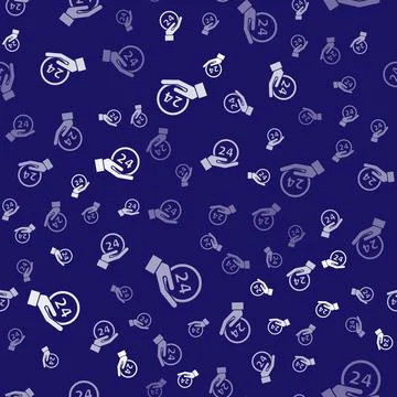 White Clock 24 hours icon isolated seamless pattern on blue background. All day Stock Illustration