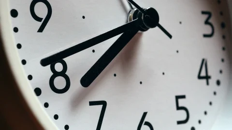 The White Clock With Black Arrows Shows The Time Eight Hours Timelapse. Stock Footage 119773657