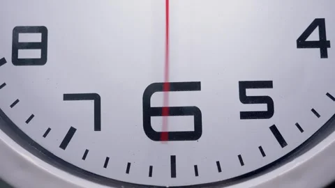 White Clock Close Up: Red Second Hand Sweeping From 4 To 8 Stock Footage 337792012