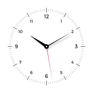 White clock face with black and red pointer on white background Stock Illustration