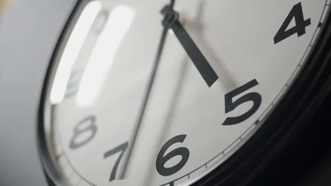 White Clock Face Close Up in Time Lapse on Dark Wall Background Stock Footage