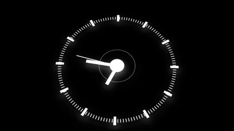 White Clock Face with Hand and Tick Marks on Black Background time dial. Mi.. Stock Footage 321586021