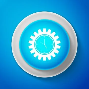 White Clock gear icon isolated on blue background. Time Management symbol. .. Stock-Illustration