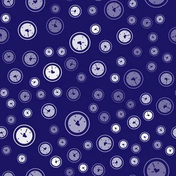 White Clock with heart icon isolated seamless pattern on blue background Stock Illustration