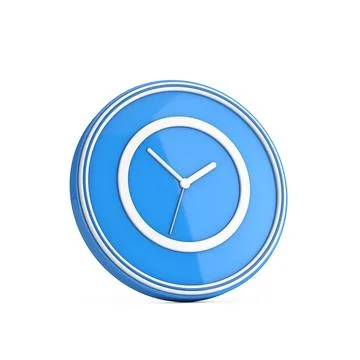 White Clock Icon in Blue Circle Button. 3d Rendering Stock Illustration