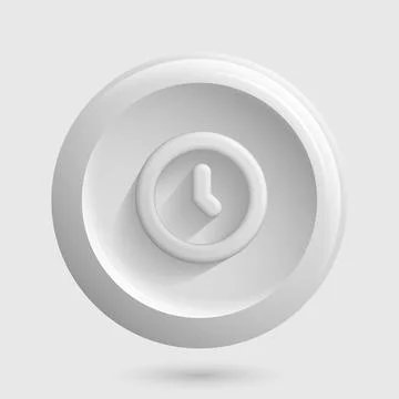 White Clock Icon. Isolated 3D Round App Button Stock Illustration