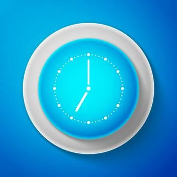 White Clock icon isolated on blue background. Circle blue button with white line Stock Illustration