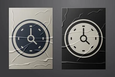 White Clock icon isolated on crumpled paper background. Time symbol. Paper .. Stock Illustration