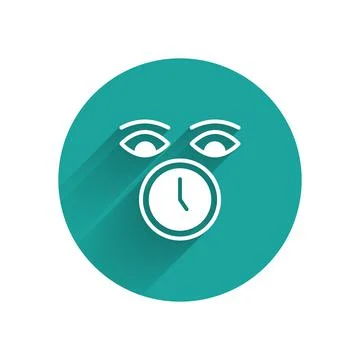 White Clock icon isolated with long shadow. Time symbol. Green circle button Illustrazione stock