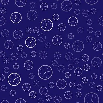 White Clock icon isolated seamless pattern on blue background. Time symbol Stock Illustration