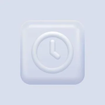 White Clock Icon. Isolated Square Button Stock Illustration