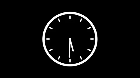 White clock icon with moving arrows in 12 hour loop on Black background. Stock Footage 325615653