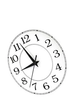 White clock showing time about nine isolated Foto stock