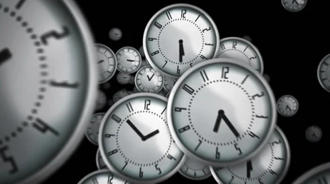 White clocks flying symbolizing the passing of time. Loopable. Alpha matte. Stock Footage 59575297