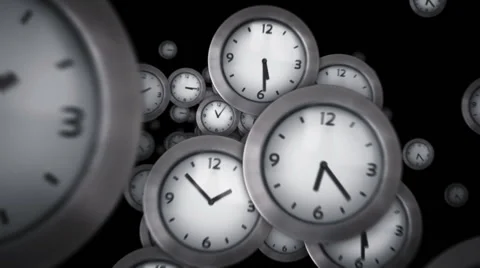 White clocks flying symbolizing the passing of time. Loopable. Alpha matte. Stock Footage 59575300