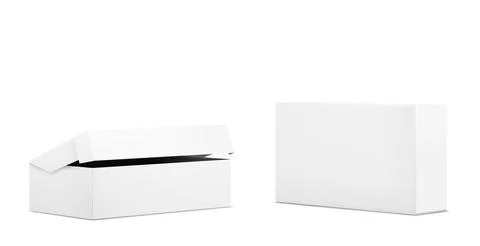 White closed and open cardboard box mockup. Stock Illustration