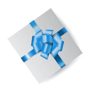 White closed box with blue bow for presents or gifts isolated on white backgr Stock Illustration