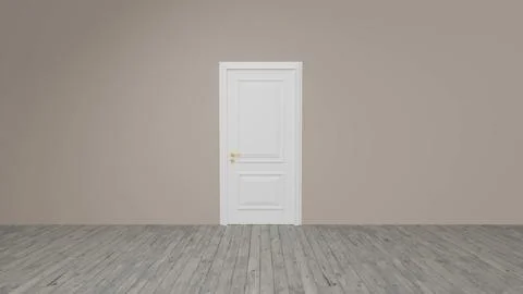 White closed door in empty room with wooden floor and beige wall Ilustración de archivo