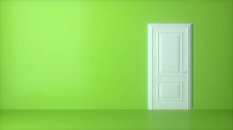 White closed door on green background. Frame on pink Wall in the Empty Room.  Stock Illustration