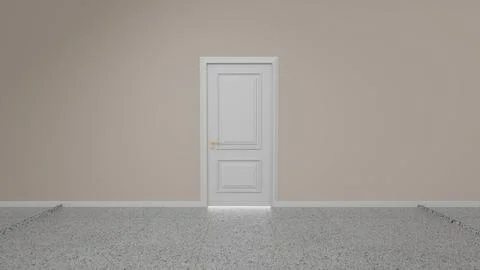 White closed door letting light come through in empty room Ilustración de archivo