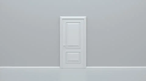 White closed door on white background. Frame on Grey Wall in the Empty Room.  스톡 일러스트
