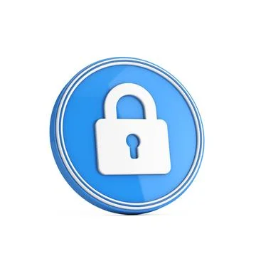 White Closed Lock Icon in Blue Circle Button. 3d Rendering Stock Illustration