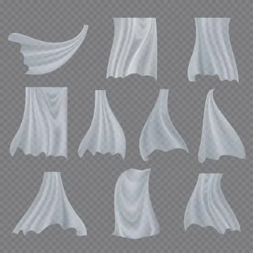 White Cloth Set Vector. Billowing Clear Curly Curtain Transparent White Cloth Stock Illustration