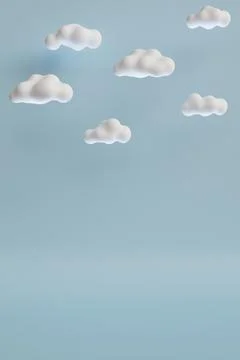 White cloud 3d cartoon in trendy style on blue background. 3d pastel render.. Stock Illustration