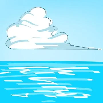 White Cloud Above Calm Blue Ocean Illustration Stock-Illustration
