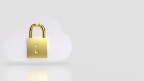 The White cloud and Gold lock for Technology Security concept 3d Rendering. Stock Illustration