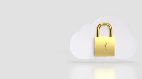 The White cloud and Gold lock for Technology Security concept 3d Rendering. Stock Illustration