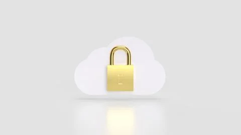 The White cloud and Gold lock for Technology Security concept 3d Rendering. Stock Illustration