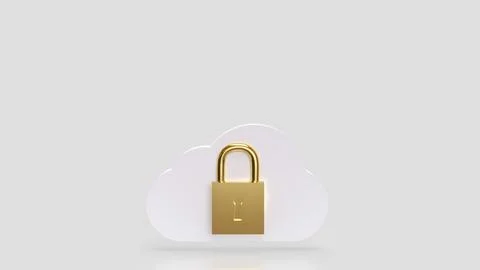 The White cloud and Gold lock for Technology Security concept 3d Rendering. Stock Illustration