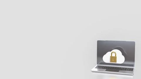 The White cloud and Gold lock for Technology Security concept 3d Rendering. Stock Illustration