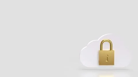 The White cloud and Gold lock for Technology Security concept 3d Rendering. Stock Illustration