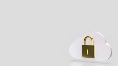 The White cloud and Gold lock for Technology Security concept 3d Rendering. 写真素材