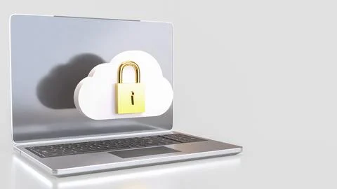 The White cloud and Gold lock for Technology Security concept 3d Rendering. Stockfoto's