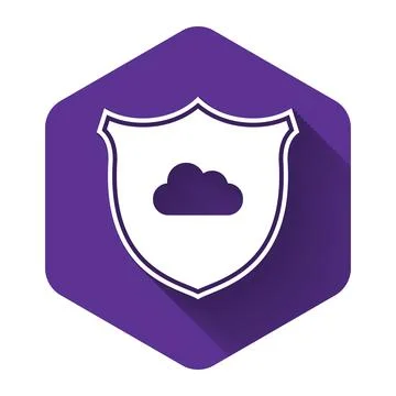 White Cloud and shield icon isolated with long shadow. Cloud storage data イラスト素材