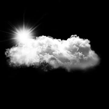 White cloud and sun isolated over black background Illustrazione stock