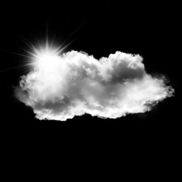 White cloud and sun isolated over black background 스톡 일러스트