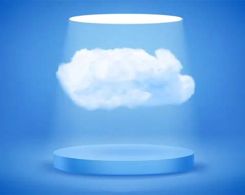 White cloud on blue interior with round podium. 3d Vector illustration Stock Illustration